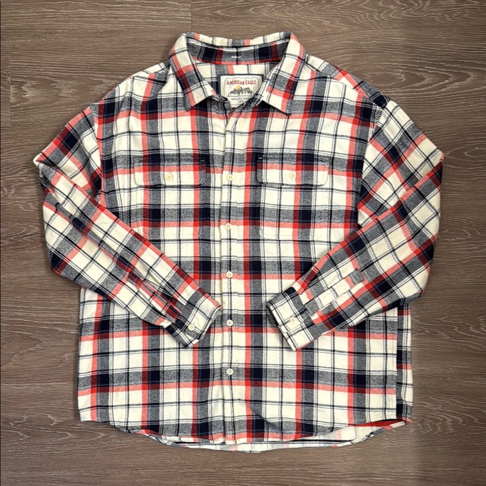 Casual Orange and Blue Plaid Shirt